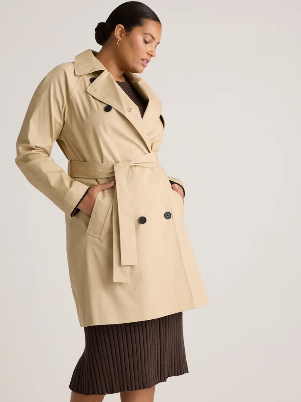 NWT QUINCE Comfort Stretch Trench Coat Light Khaki XS New - Picture 7 of 12